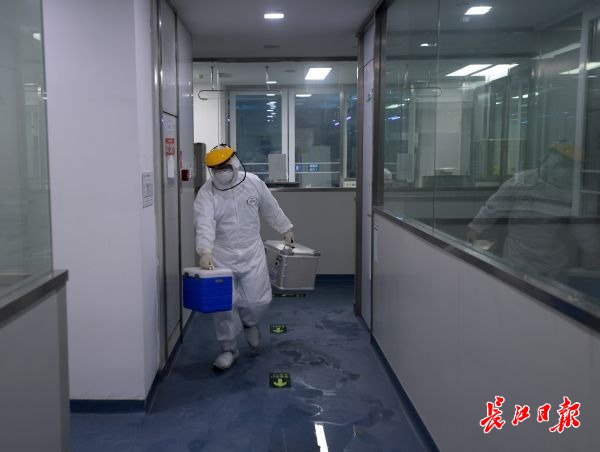 工作人員在運送裝樣本的專用箱。.jpeg
